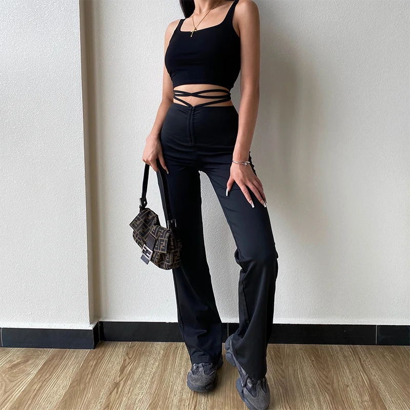 IAMGIA Bella same paragraph black stretch slim straight leggings trousers waistband detail