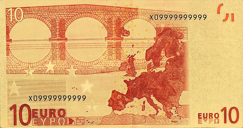 Коллекционная памятная монета евро 10 старая банкнота позолоченная 24 каратным