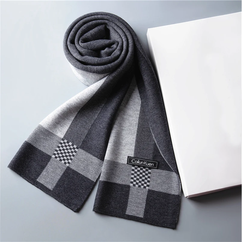 New Winter Men Scarf Fashion Business High Quality Wool Scarf Men Stripe Lattice Scarfs Designer Scarves Classic Black Scarf