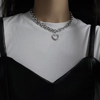 sindlan 1pc punk silver color chain heart pendant necklace for women vintage grunge couple emo fashion jewelry collar 2022 trend
