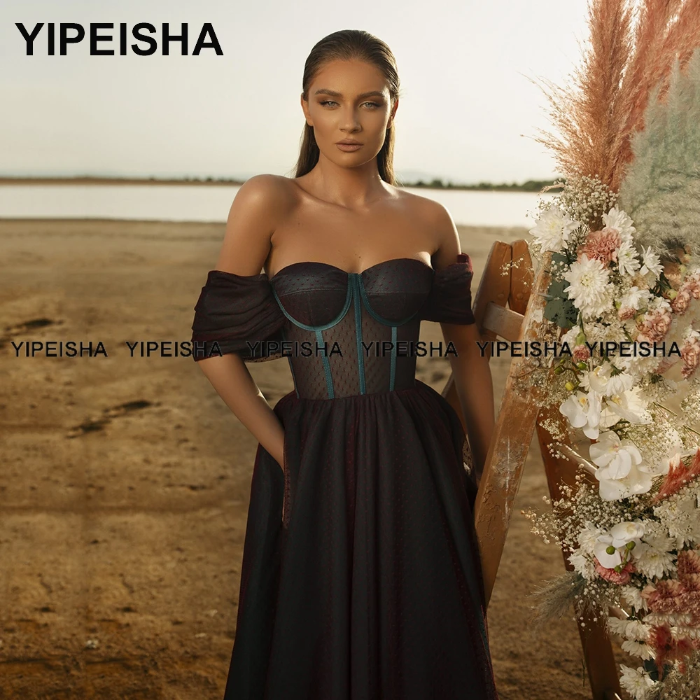 

Yipeisha Long Black Prom Dresses Off-shoulder Dot Tulle Princess Evening Gowns Women Party Dress Long Formal Wear for Banquet