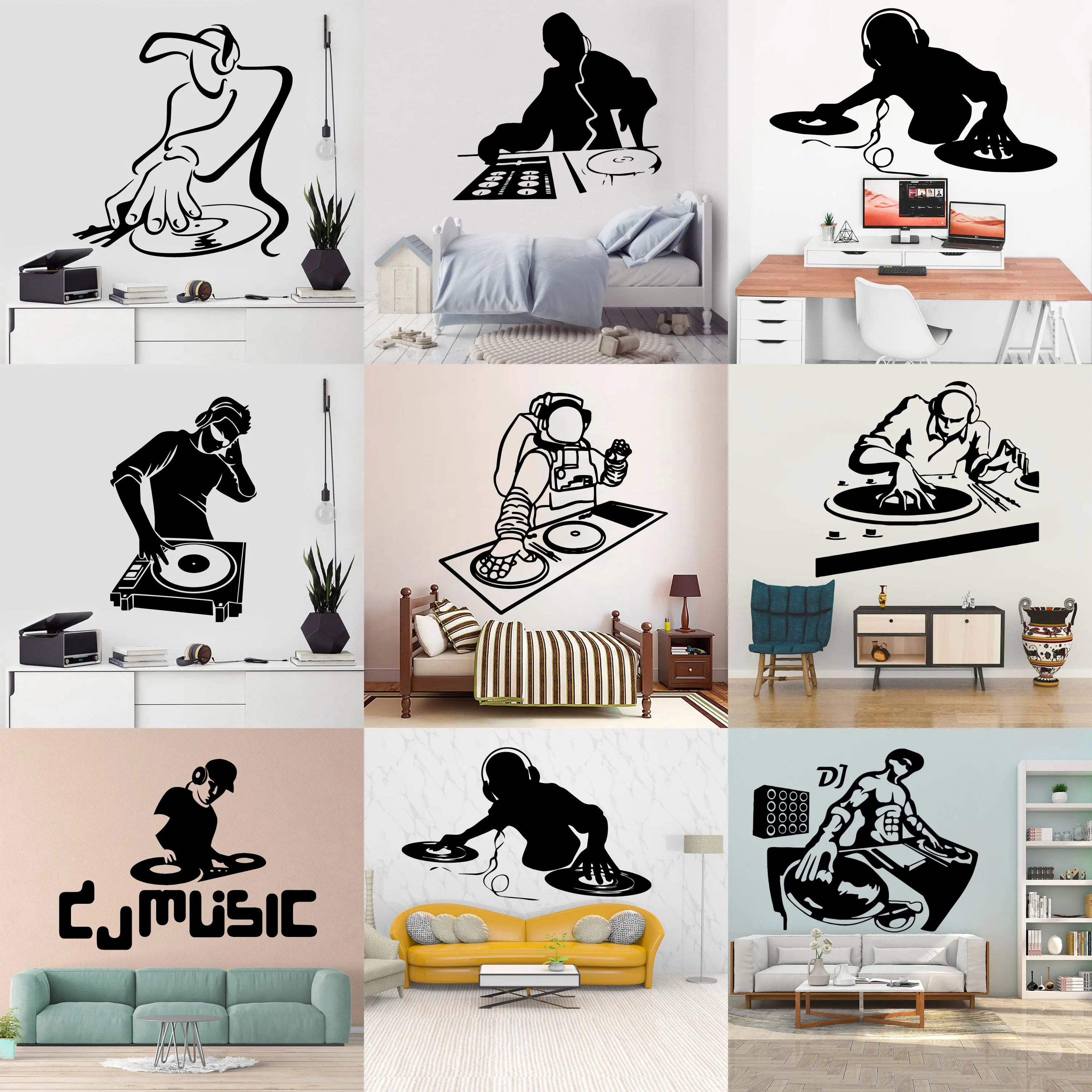 

Music wall stickers DJ playing disc decals Trendy Home Furnishing Wall Stickers Home Decorations for Music Lovers yy06