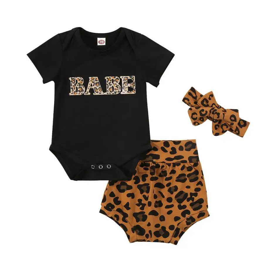 

Для малышей, Детский комплект с леопардовым принтом короткий рукав с круглым вырезом, комбинезон с шортами, Головные уборы День рождения На...