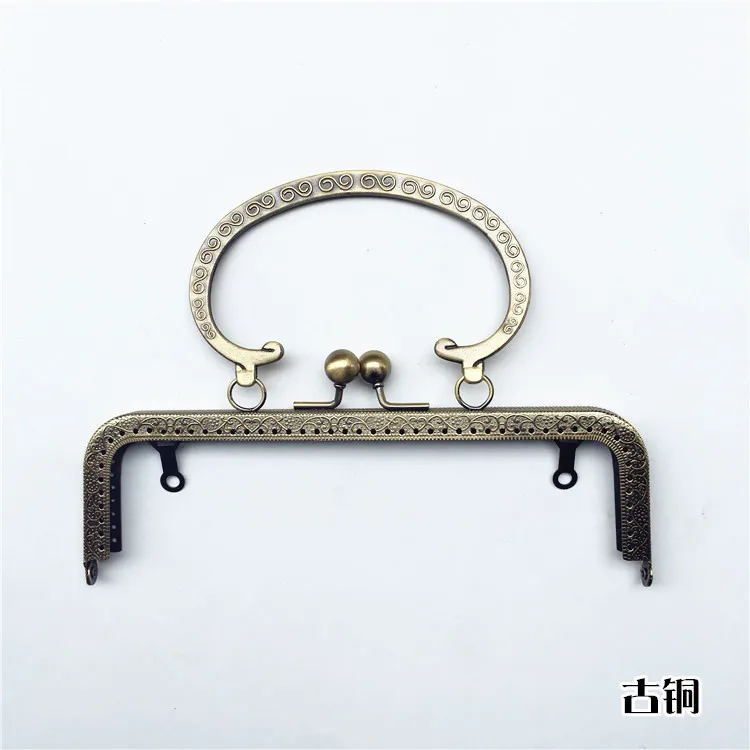 Большая бронзовая женская сумка-держатель 20 см с золотым узором металлическая