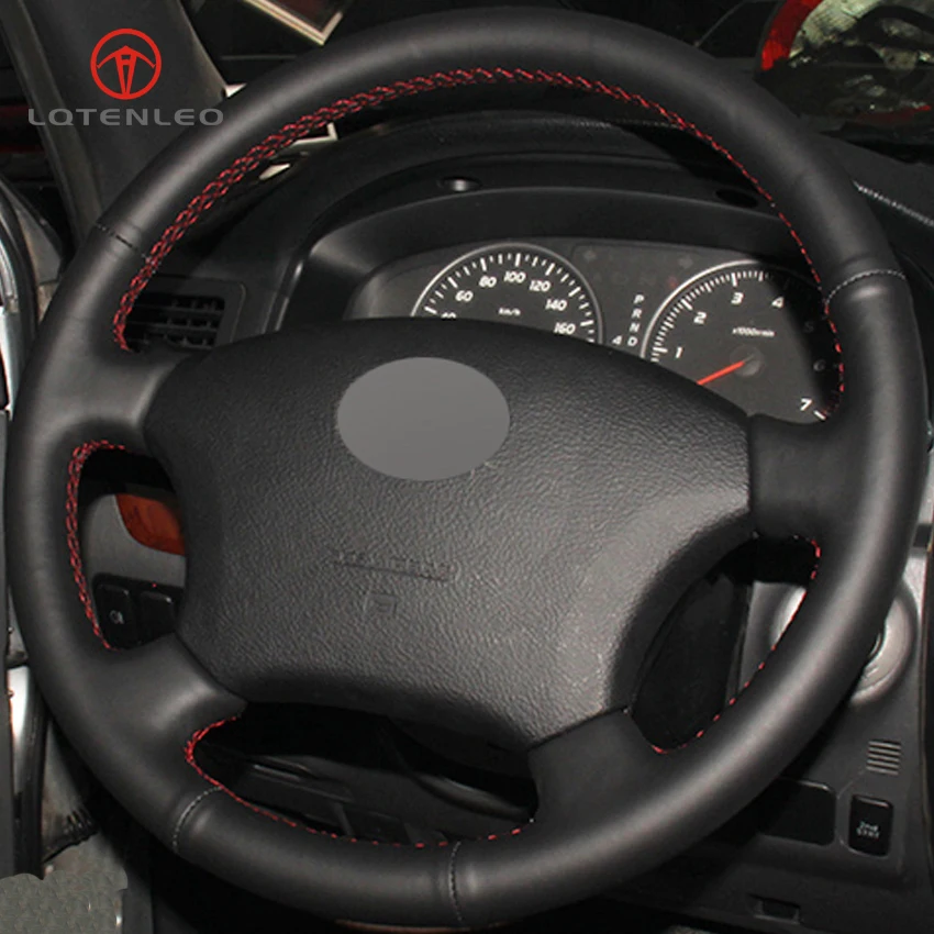 

LQTENLEO Black Genuine Leather Steering Wheel Cover for Toyota Land Cruiser Prado 120 Sienna Hilux 4Runner Sequoia Highlander