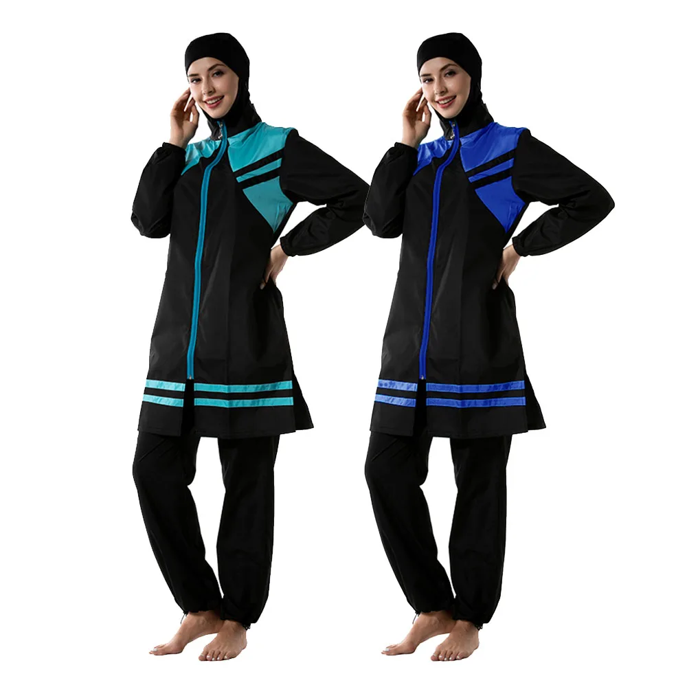 

Burkini 3PCS Muslim Conservative Swimwear Zipper Swim Surf Swimsuit Full Cover Modest Burkinis Islamic Women Bathing Suit Robe