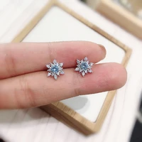 womens blue crystal snowflake stud earrings fashion silver color cz earrings christmas gifts party jewelry girls daily earrings
