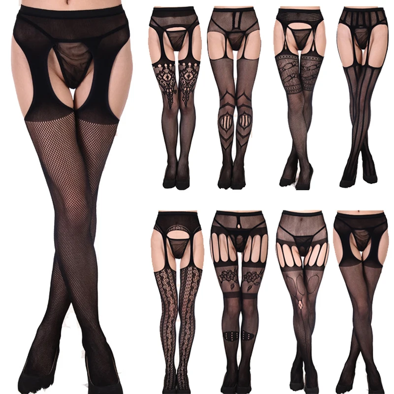 

1Set Sexy Suspenders Stockings Flower Patteren Net Stockings Women Girls Hollow Out Sexy Tights for Women Club Wear Hosiery