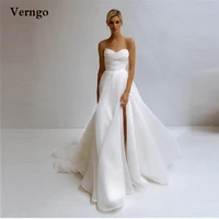 verngo simple a line organza wedding dresses strapless side slit pleats sweep train bridal gowns simple robe de mariage 2022