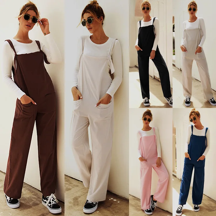 

Women Solid Color Jumpsuit Strap Dungaree Harem Trousers Lady Overall Pants Casual Style Playsuits Girls Loose Suspender Pants