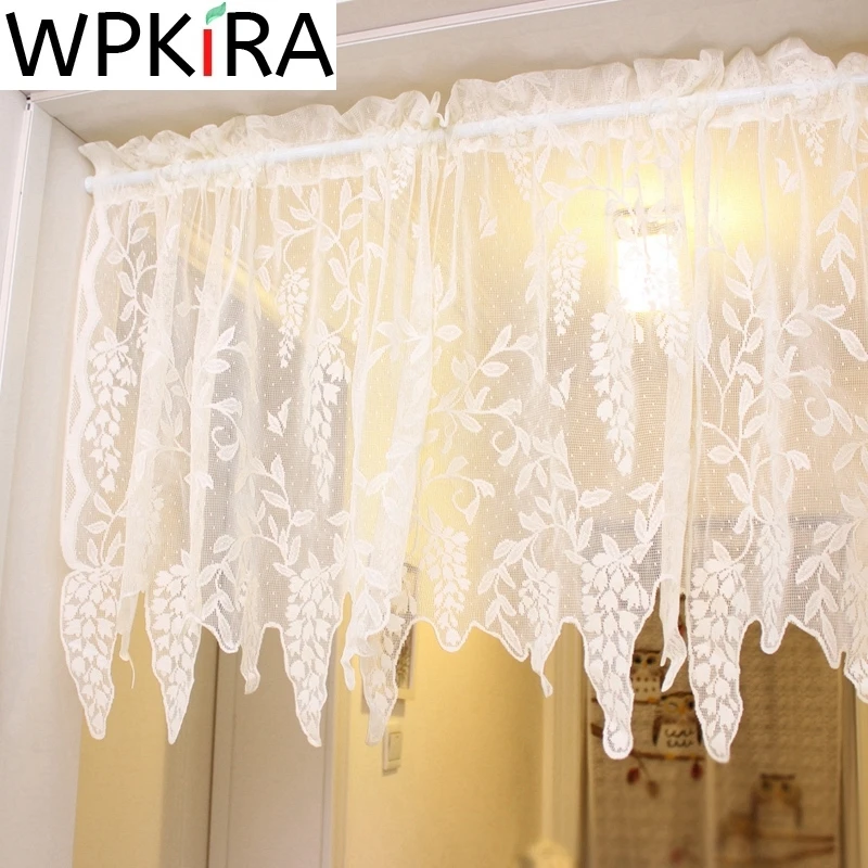 

Romantic Lace Voile Short Curtains Valance European Pastoral Transparent Coffee Half-Curtain Kitchen Door Partition Curtain