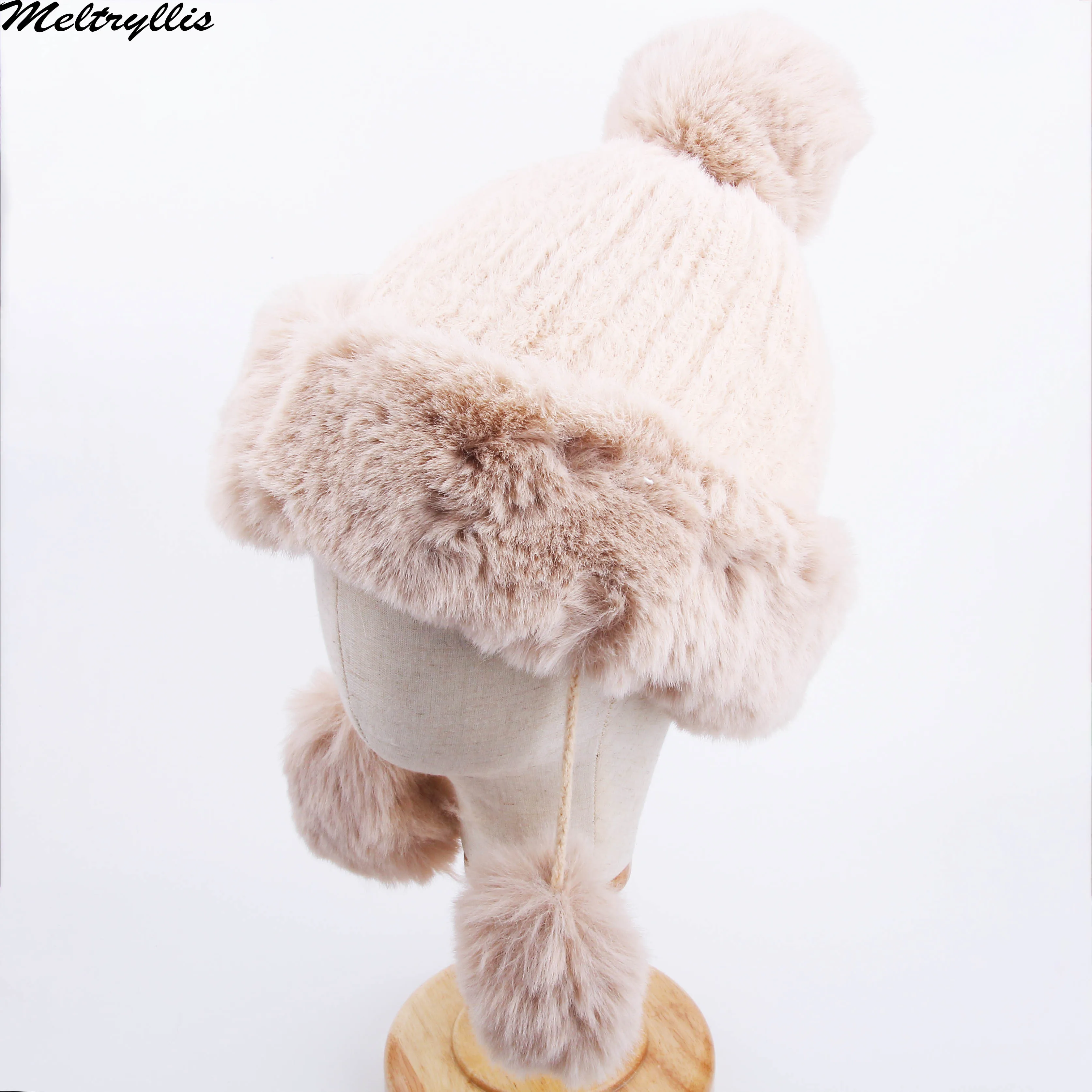 

Новинка, модная утепленная Лыжная Шапка Meltryllis для девочек, Зимняя женская Шапка-бини с меховым помпоном, шапки для студентов, шапки для воло...