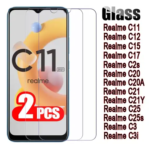 Закаленное стекло для Realme C11 C12 C15 C17 C2s C20 C20A C21 C21Y C25 C25s C3 C3i, стеклянная крышка для Realme C 3 21 25 11 2021, 2-1 шт.
