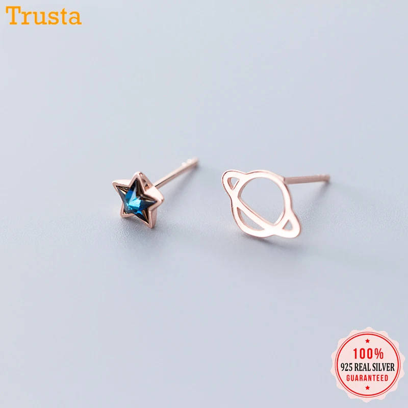 Trustdavis 100% 925 пробы серебряные милые маленькие асимметричные серьги гвоздики в