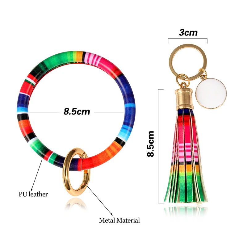 

New Fashion PU Leather O Bracelet KeyChains Same Color Tassel Wristlet Keychain Wholesale Women Girls
