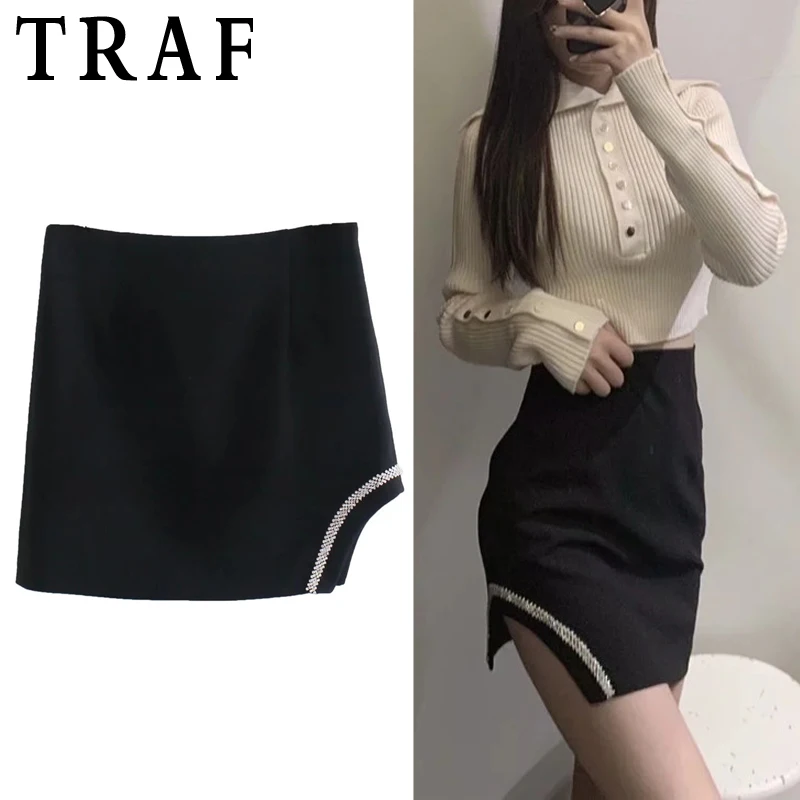 

Юбка-мини Женская Асимметричная с высокой талией, со стразами