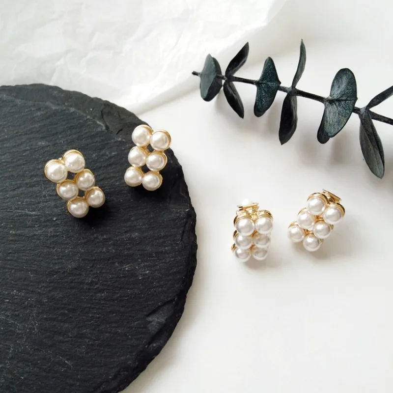 Корейские модные красивые маленькие серьги гвоздики с имитацией жемчуга для