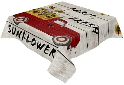 

Red Truck Sunflower Vintage Farmhouse Tablecloth Kitchen Table Top Decoration