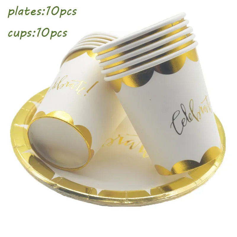 20pcs set Фольга золото одноразовая посуда бумажные тарелки соломинки салфетки праздновать День Рождения вечерние принадлежности для кружева свадебные украшения - Цвет: 20pcs set