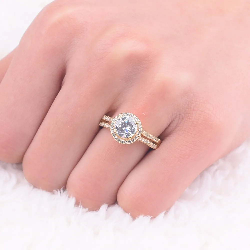 Акция! Настоящее солидное 100% 925 серебро и золото свадебное кольцо ювелирное