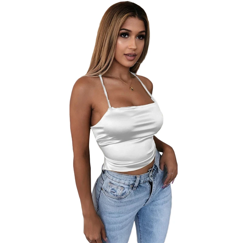 2022 Sexy Women Vest Crop Top Sleeveless Tanks Beach Women Sports Tank Tops Bodycon Party Backless Spaghetti Straps Clubwear images - 6