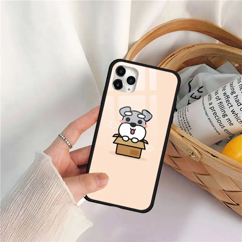 

Cartoon schnauzer dog Phone Case Tempered glass For iphone 11 12 PRO MAX X XS XR 5C 6 6S 7 8 plus