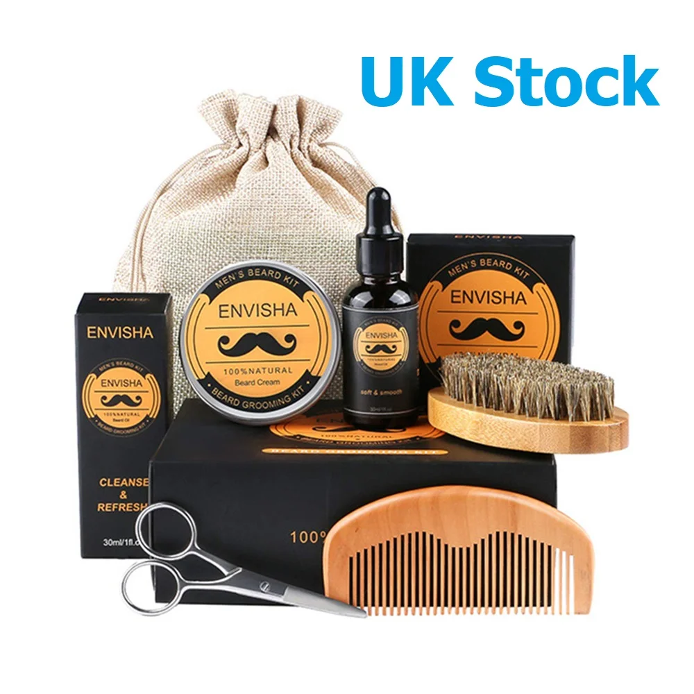 

UK Stock 5Pcs Men Beard Grooming Kit Mustache Beard Styling Tools Beard Oil Beard Balm Beard Brush Comb Scissors Dropshipping