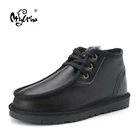 Мужские Винтажные ботинки на шнуровке, черные водонепроницаемые ботильоны из натуральной овечьей кожи с натуральным мехом, повседневная обувь для снега, 2021