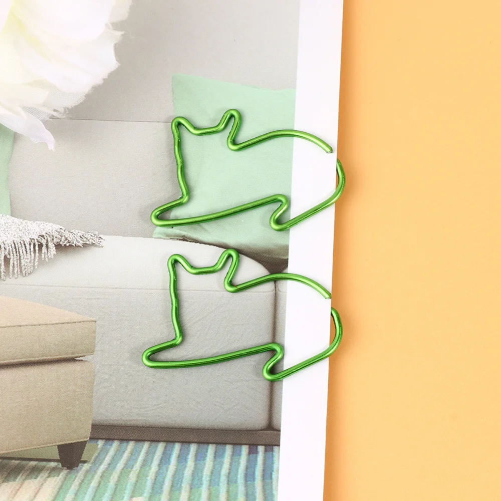 

24Pcs Lovely Cats Shaped Clips Paper Clips Creative Bookmarks Paper Needles Party Gift Office Hand Account Essentials(Green)