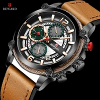 wristwatch mens reward top brand luxury sports watch men fashion leather chronograph watches with date for men male clock
