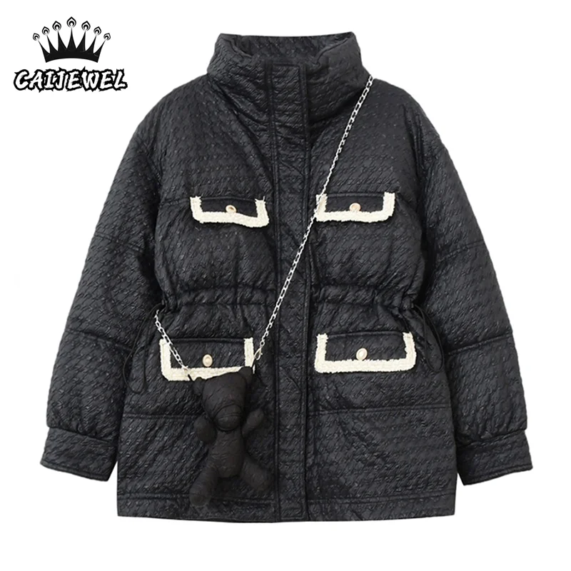 Women Puffer Bubble Jackets Coat Winter Baggy Thick Warm Female Stand Collar Bear Accessories TOPs Cotton Padded Coat Outerwear womens lamb wool jackets coat winter stand collar baggy thick warm korean fashion female tops plaid cotton padded coat outerwear