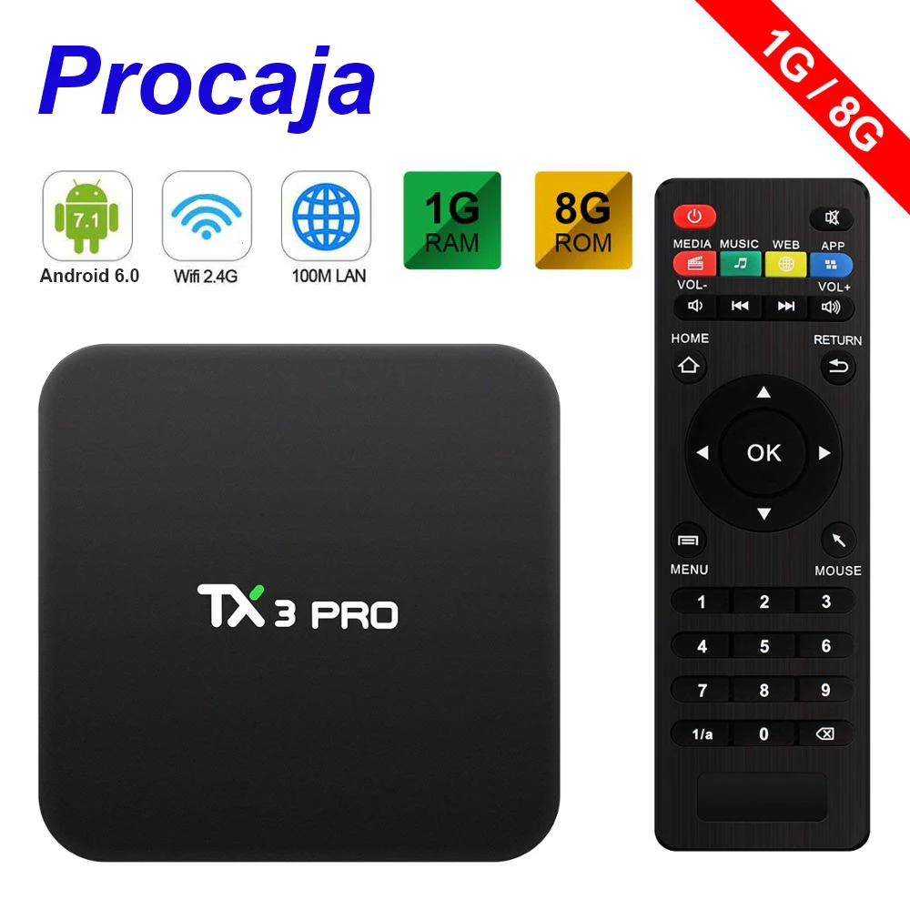 ТВ-приставка Procaja TX3 Pro Android TX3Pro Amlogic S905 1 ГБ ОЗУ 8 Гб ПЗУ 4K 64 бит DLNA Miracast Wi-Fi LAN - ГБ/8 |