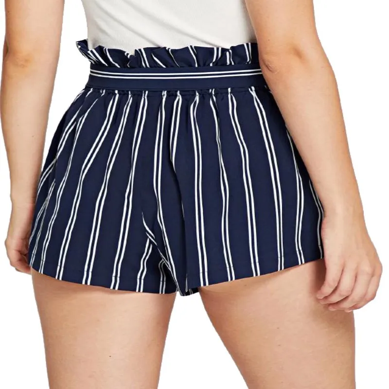 2020 Women's High Waist Pants Casual Elasticated Stripe Summer Beach Shorts With Pockets - | Женская одежда
