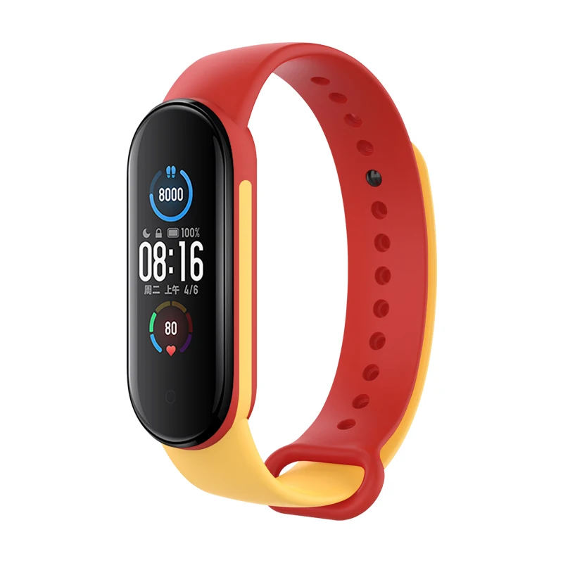 

Ремешок сменный спортивный для Xiaomi Mi band 5, мягкий силиконовый двухцветный браслет для смарт-часов Mi band 5, аксессуары для браслета