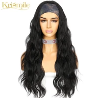 krismile long water wave black headband wig daily party travel holidays no gul glueless wig for women make up with 2 free bands