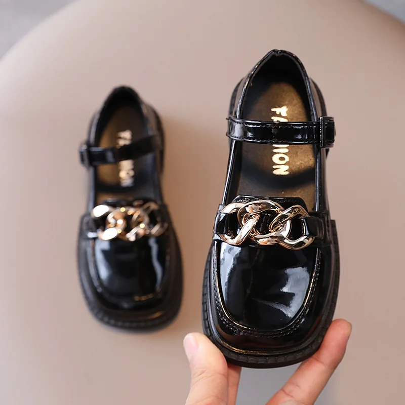 

Girls Shoes Kids Casual Cute Chain Fashion Children Leather Shoes Black Mary Jane Shoes Party Dancing Flats Spring Autumn