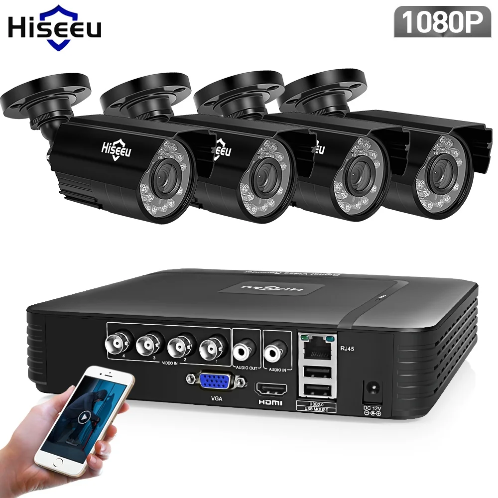 Hiseeu 4CH CCTV система 1080P HDMI AHD CCTV DVR 4 шт 1080P 2,0 МП опция уличная инфракрасная камера видеонаблюдения AHD Камера видеонаблюдения комплект