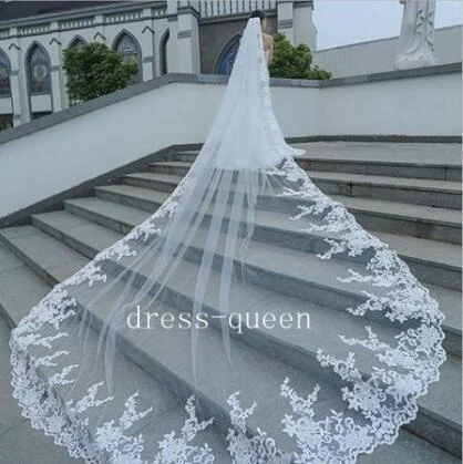 Белые кружевные Длинные свадебные венки длина собора 3 м с расческой Фата невесты