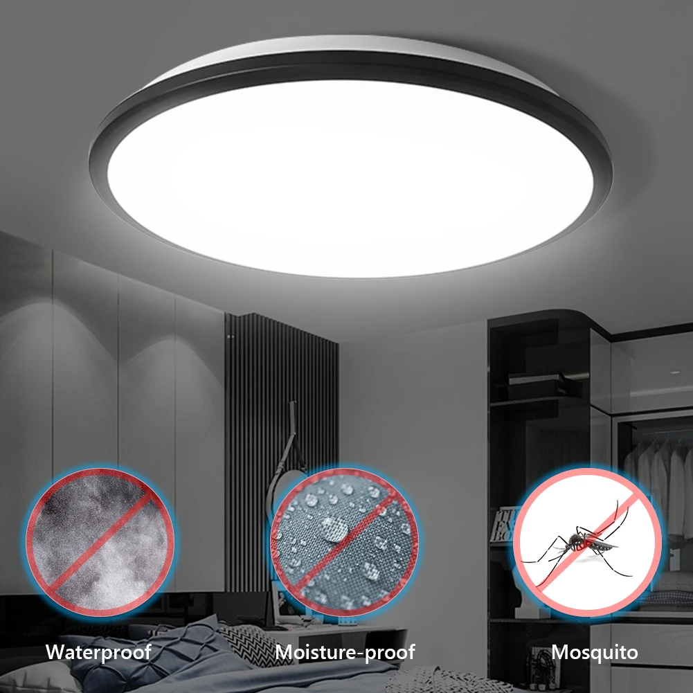 Lámpara de techo moderna para exteriores, luz LED redonda resistente a la humedad, de 12W, 18W, 24W, 36W, para baño y jardín