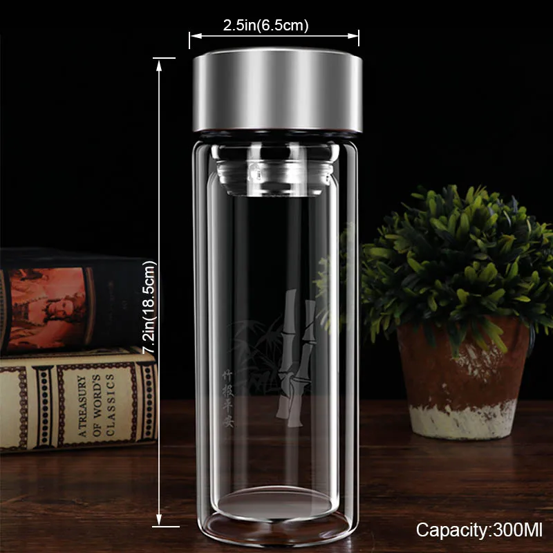 BORREY Glass Bottle For Water Double Wall Tea Infuser With Filter Strainer Travel Bouteille Car Drinkware|Бутылки для воды| |