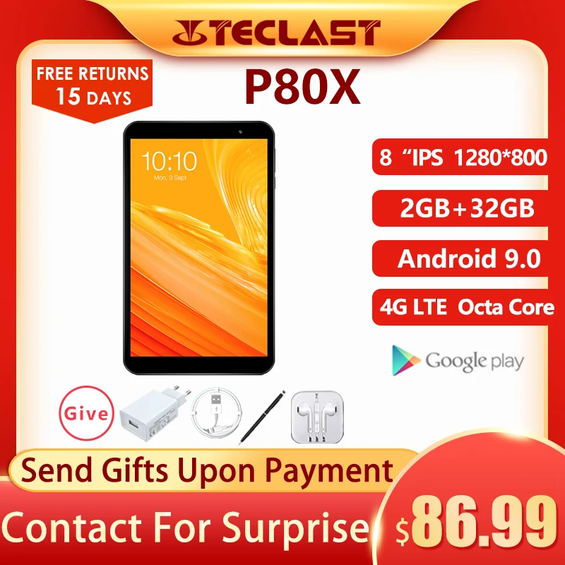 Teclast P80X Android 9 0 4G планшетный Нетбуки планшетофон (плафон) Планшеты 8 дюймовый 2Гб