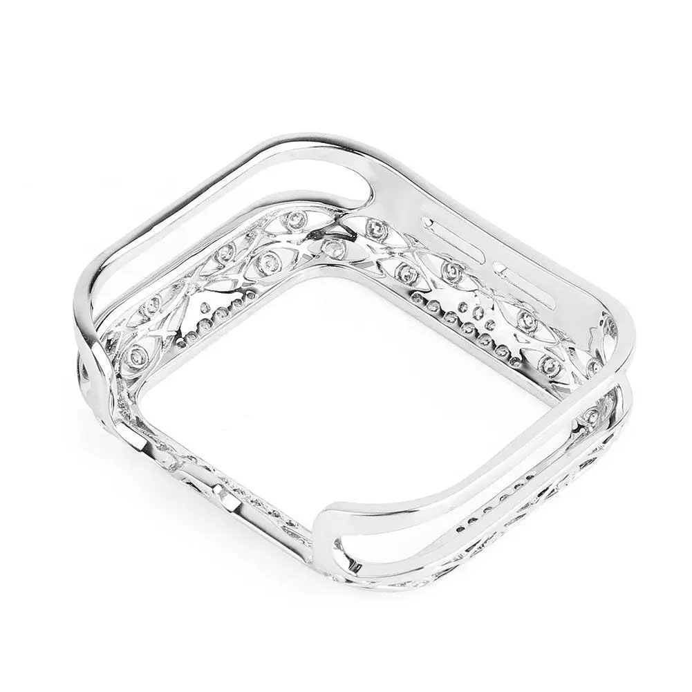 

Carved Copper Women Luxury Bumper for Apple watch Case 44/40mm 42/38mm Diamond Bling Metal Cover for iWatch Series 1/4/3/2