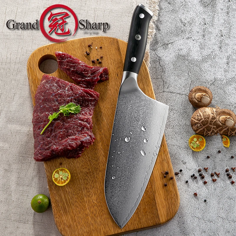 

7.2'' Cleaver Knife VG10 Japanese Damascus Steel Kitchen Knives 67 Layers Butcher Tool Chef's Japanese Damascus Knife G10 Handle