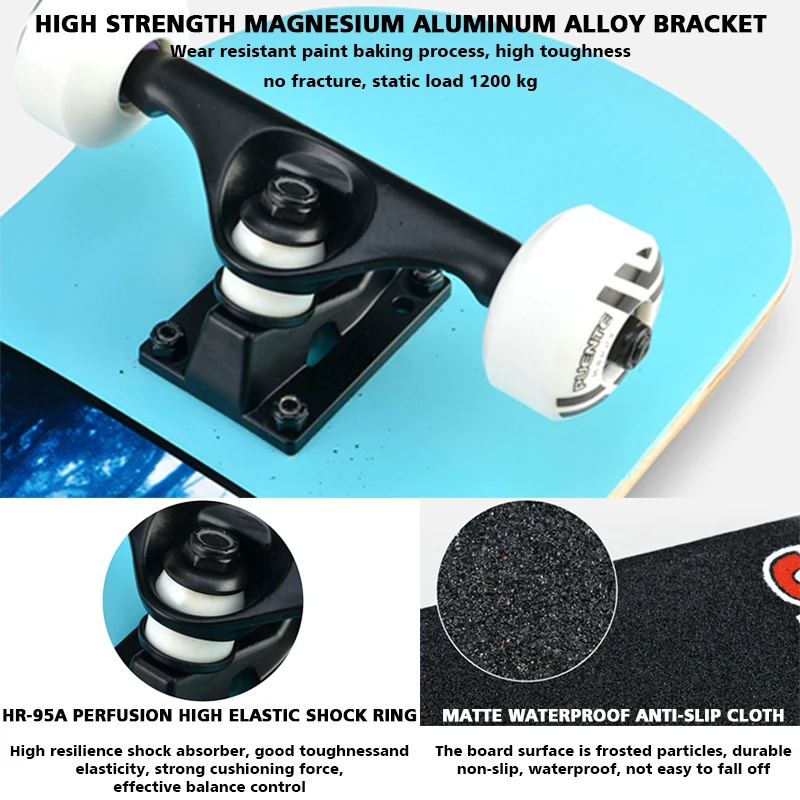 Четырехколесный скейтборд PUENTE для взрослых ABEC 9 с двойным уютным кленовым термо