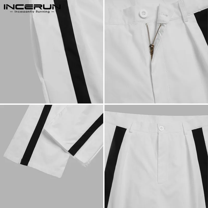 

INCERUN Fashion Men Straight Pants Patchwork Korean Style Loose Button Casual Trousers Men Streetwear Pantalones Hombre 2021