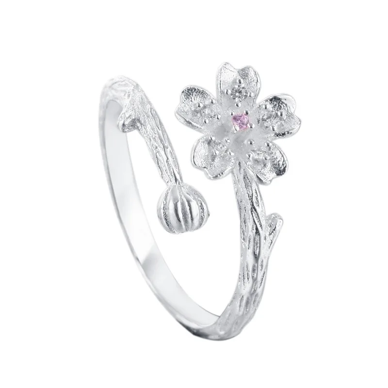 

SL Adjustable Silver Women Sakura Ring Flower Ring S925 Sterling Ring Fine Jewelry Fashion Vintage style design