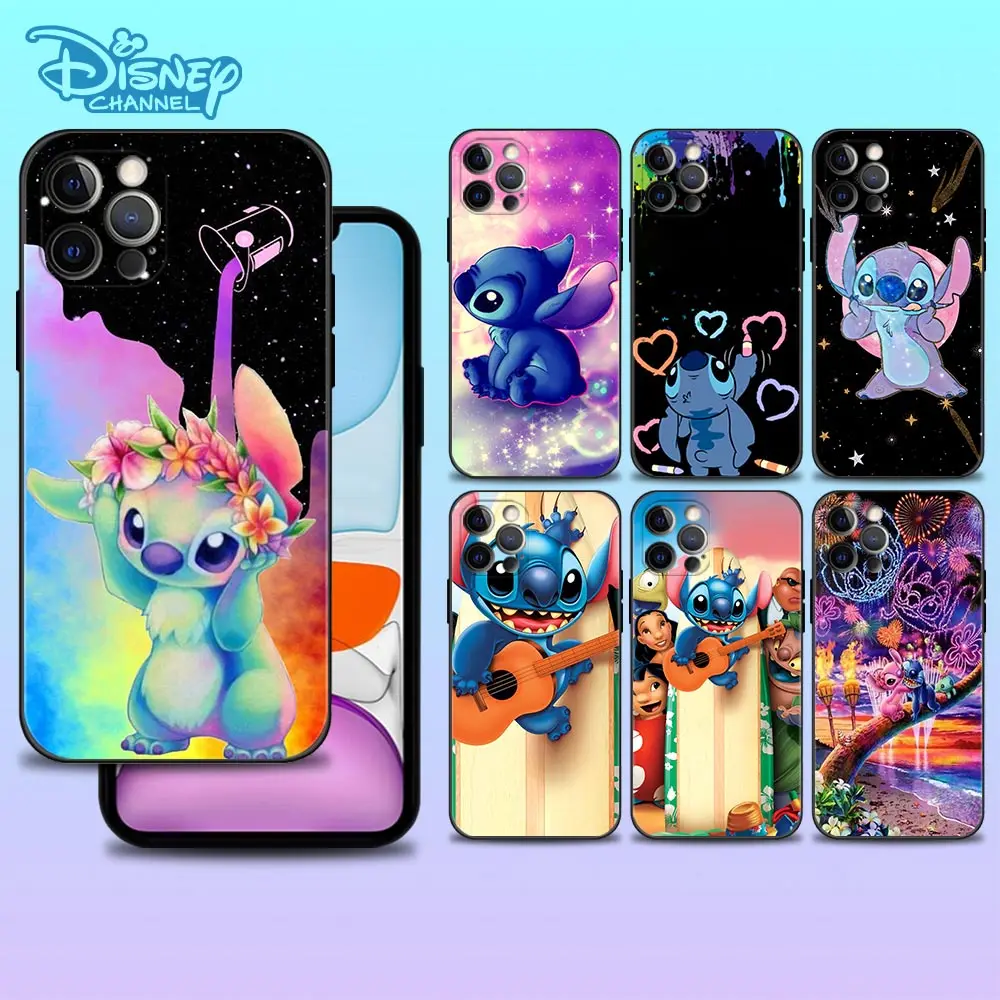 

Soft Silicone Case For App iPhone 13 12 11 Pro Max 13 12 Mini Back Cover Shell Capa Fundas Disney Love Color Painting Stitch