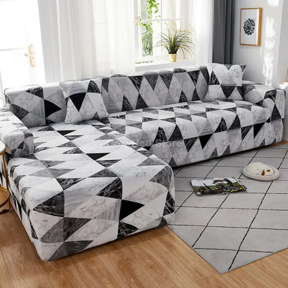 

Modern Geometry Elastic Sofa Cover Grey Black Polyester Corner Funda Sofa Couch Slipcover Chair Protector L Shape Need 2 Pieces
