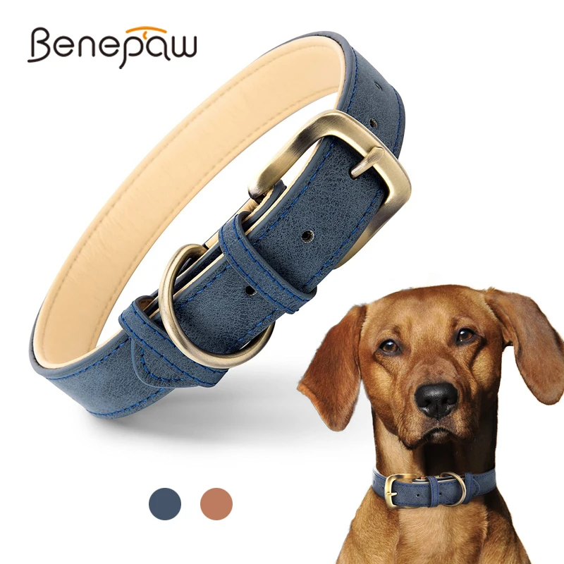 

Benepaw Faux Leather Dog Collar For Small Medium Large Dogs Strong Adjustable Padded Soft Puppy Pet Collar Sturdy Buckle