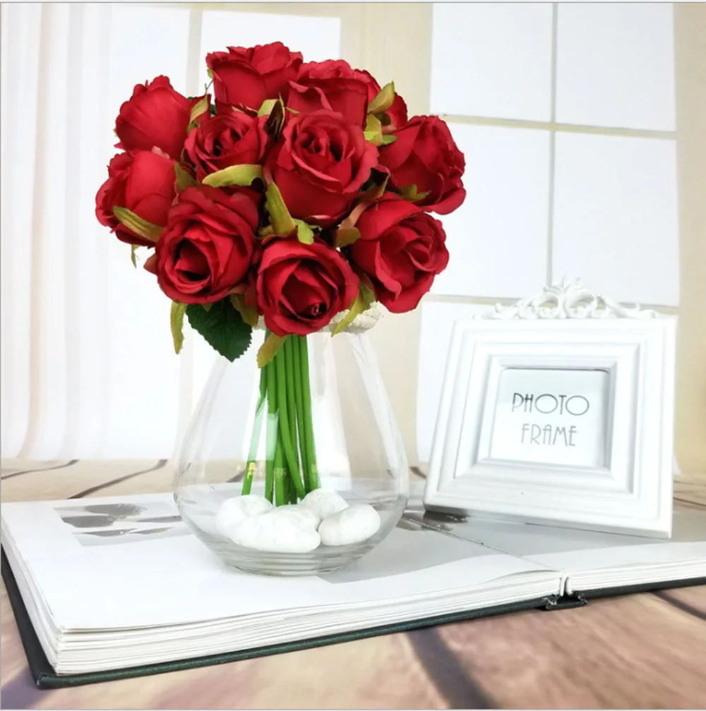 12 голов завитые розы Королевский букет Искусственные цветы Свадебные